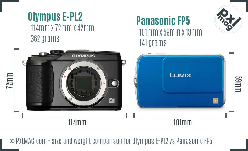 Olympus E-PL2 vs Panasonic FP5 size comparison