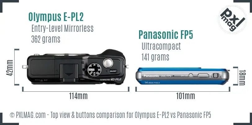 Olympus E-PL2 vs Panasonic FP5 top view buttons comparison