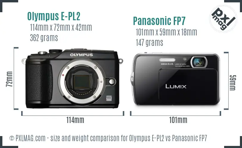 Olympus E-PL2 vs Panasonic FP7 size comparison
