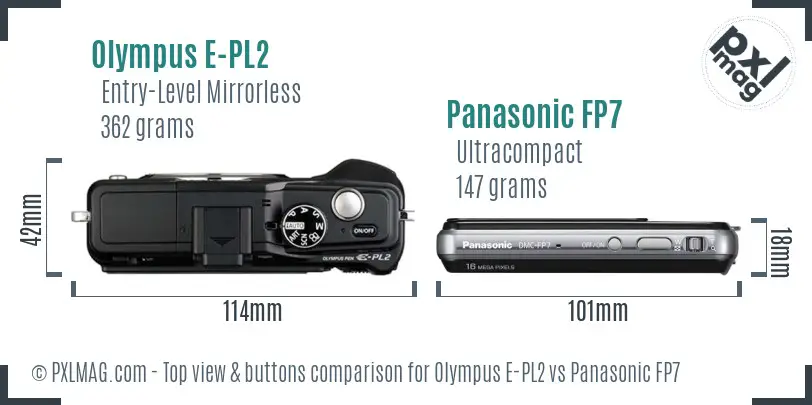 Olympus E-PL2 vs Panasonic FP7 top view buttons comparison