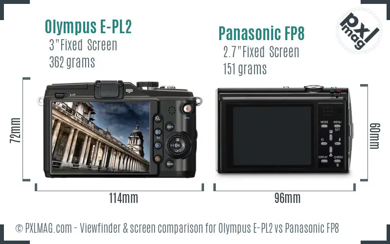 Olympus E-PL2 vs Panasonic FP8 Screen and Viewfinder comparison