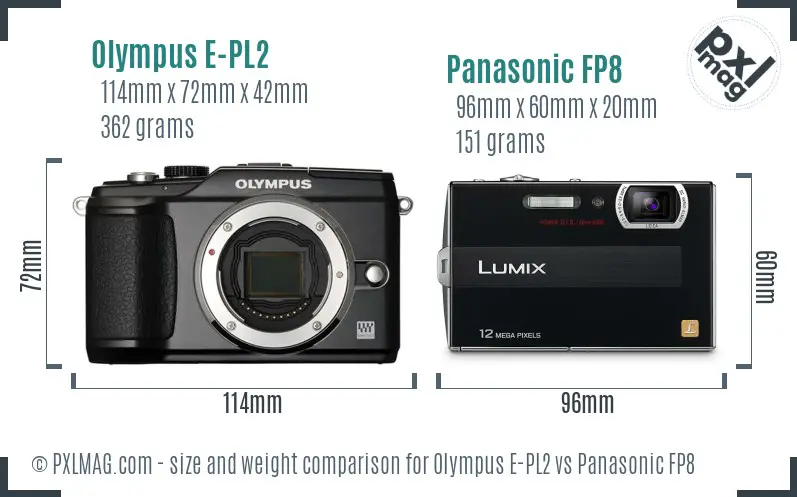 Olympus E-PL2 vs Panasonic FP8 size comparison