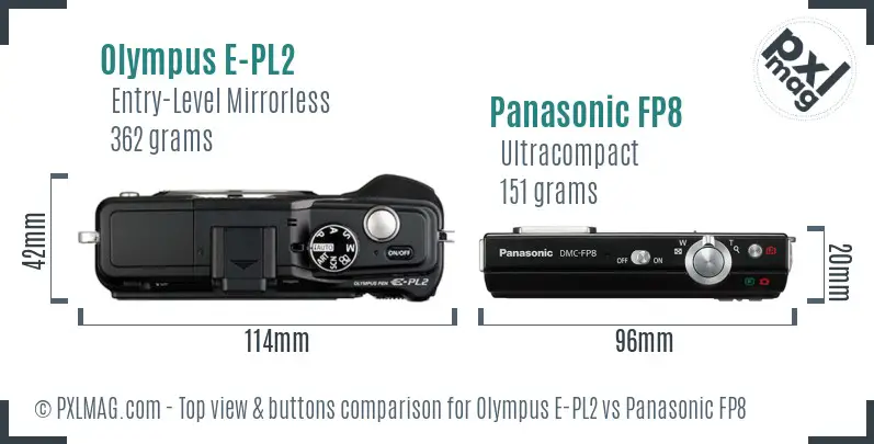 Olympus E-PL2 vs Panasonic FP8 top view buttons comparison