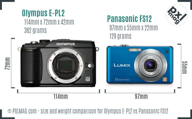 Olympus E-PL2 vs Panasonic FS12 size comparison