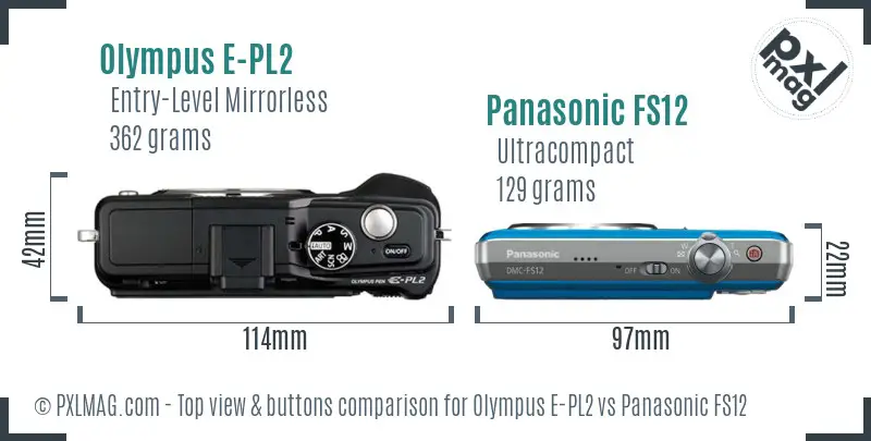 Olympus E-PL2 vs Panasonic FS12 top view buttons comparison