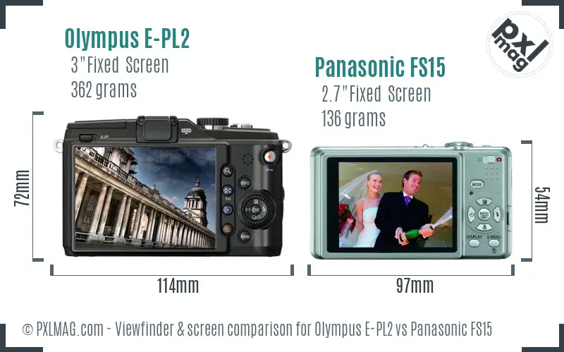 Olympus E-PL2 vs Panasonic FS15 Screen and Viewfinder comparison