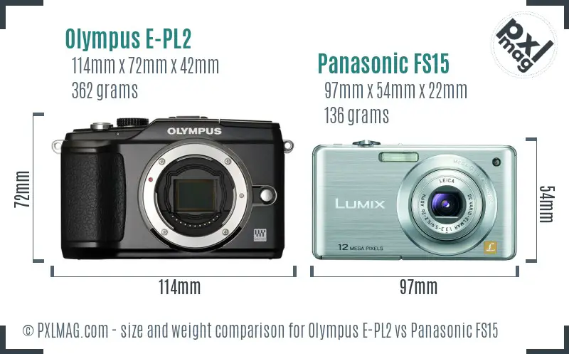 Olympus E-PL2 vs Panasonic FS15 size comparison