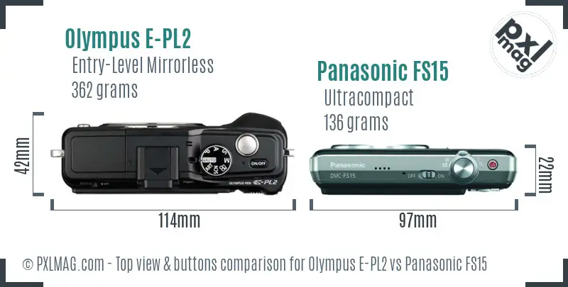 Olympus E-PL2 vs Panasonic FS15 top view buttons comparison