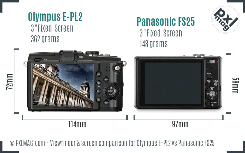 Olympus E-PL2 vs Panasonic FS25 Screen and Viewfinder comparison