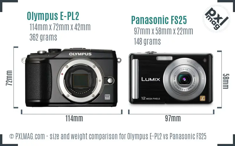 Olympus E-PL2 vs Panasonic FS25 size comparison