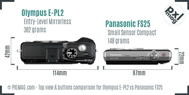 Olympus E-PL2 vs Panasonic FS25 top view buttons comparison
