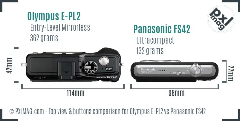 Olympus E-PL2 vs Panasonic FS42 top view buttons comparison