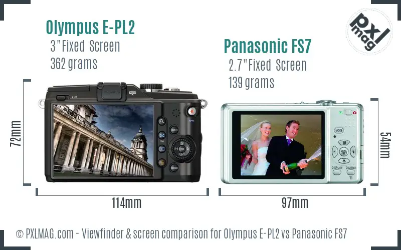 Olympus E-PL2 vs Panasonic FS7 Screen and Viewfinder comparison