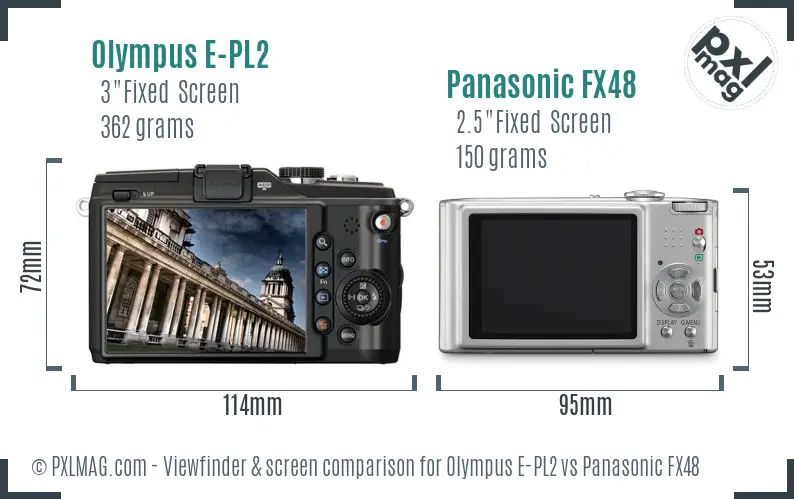 Olympus E-PL2 vs Panasonic FX48 Screen and Viewfinder comparison