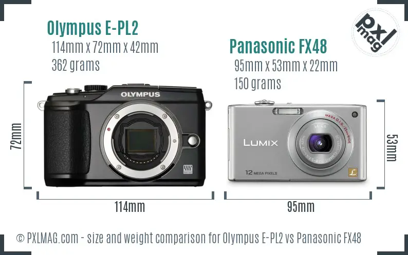 Olympus E-PL2 vs Panasonic FX48 size comparison