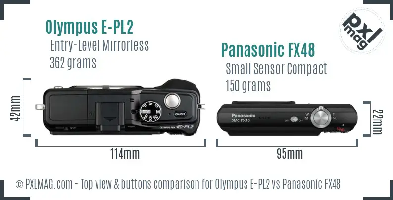 Olympus E-PL2 vs Panasonic FX48 top view buttons comparison