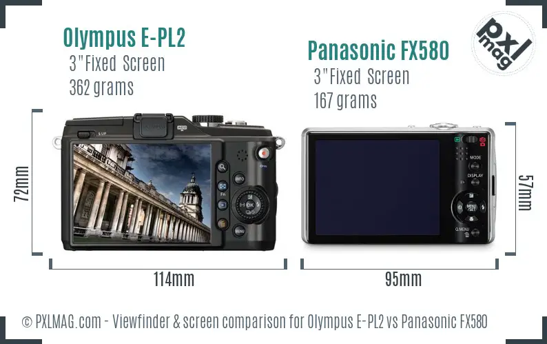 Olympus E-PL2 vs Panasonic FX580 Screen and Viewfinder comparison