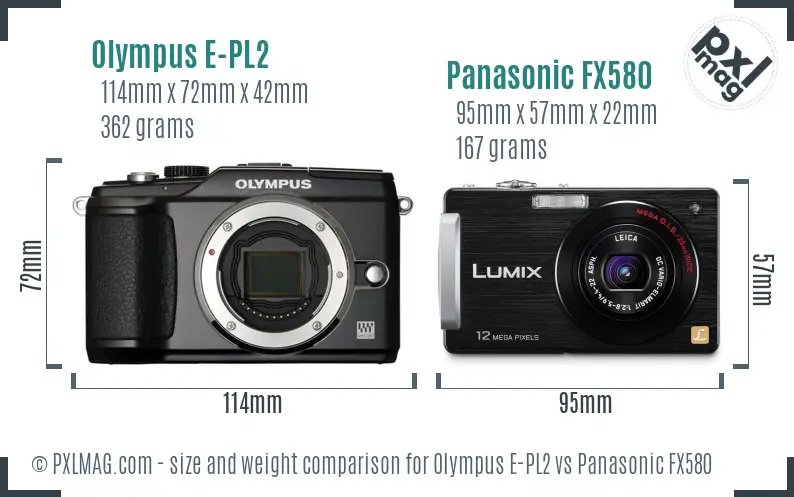 Olympus E-PL2 vs Panasonic FX580 size comparison