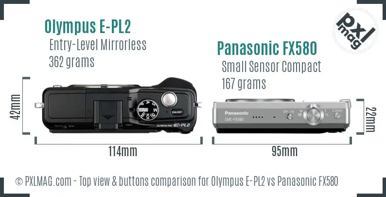 Olympus E-PL2 vs Panasonic FX580 top view buttons comparison