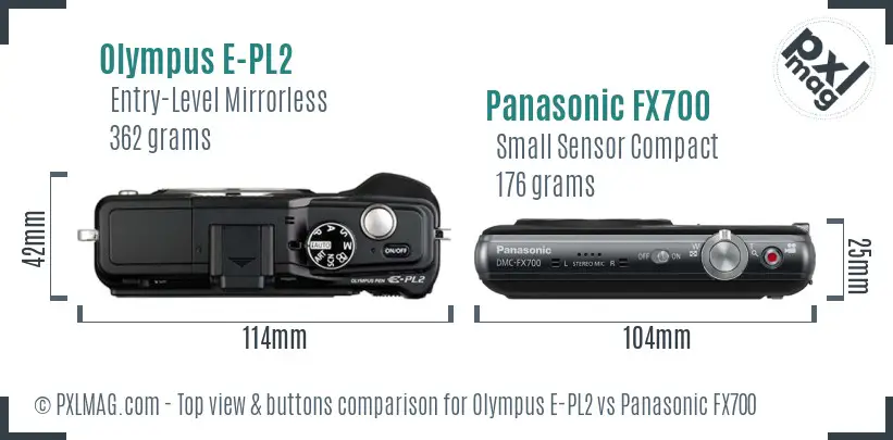 Olympus E-PL2 vs Panasonic FX700 top view buttons comparison