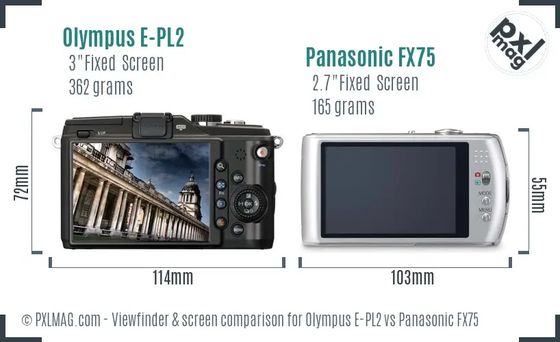 Olympus E-PL2 vs Panasonic FX75 Screen and Viewfinder comparison