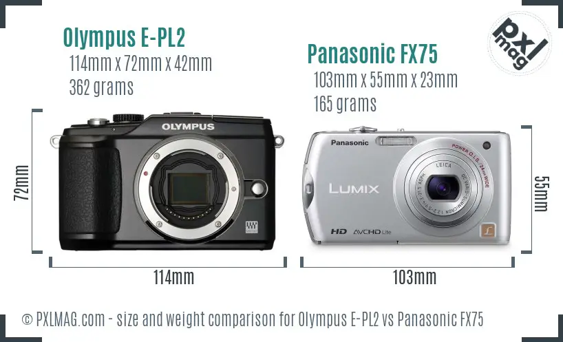 Olympus E-PL2 vs Panasonic FX75 size comparison
