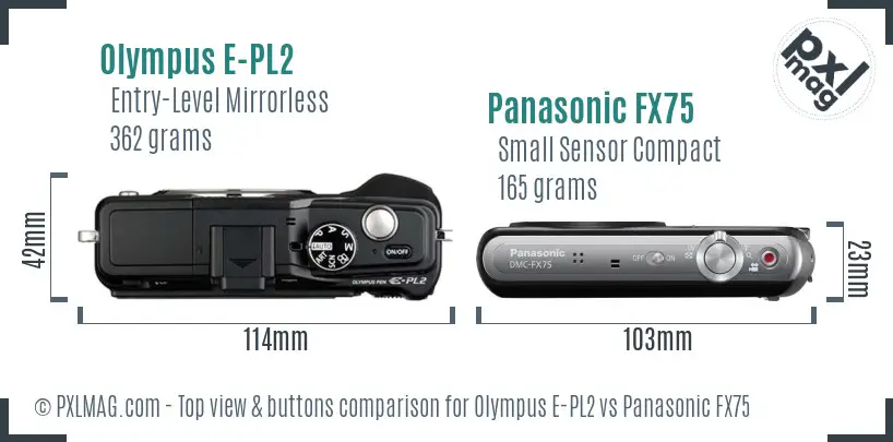 Olympus E-PL2 vs Panasonic FX75 top view buttons comparison