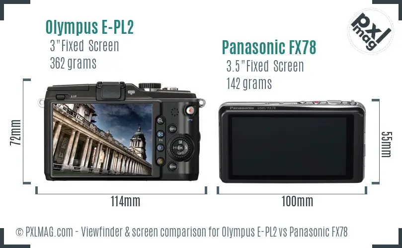Olympus E-PL2 vs Panasonic FX78 Screen and Viewfinder comparison