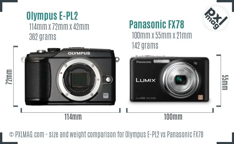 Olympus E-PL2 vs Panasonic FX78 size comparison