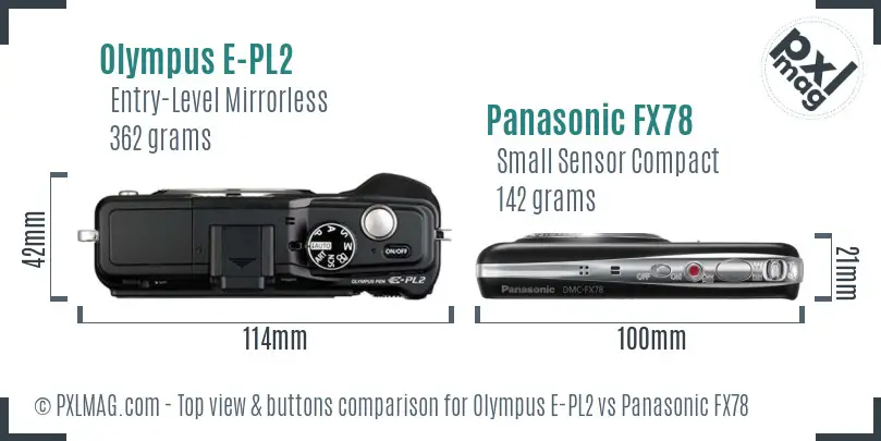Olympus E-PL2 vs Panasonic FX78 top view buttons comparison