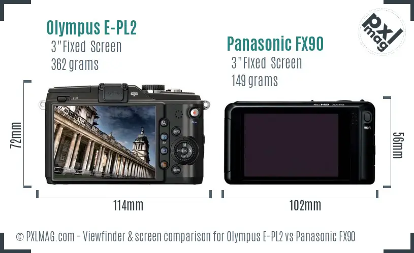 Olympus E-PL2 vs Panasonic FX90 Screen and Viewfinder comparison