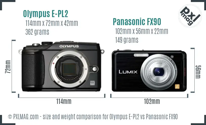 Olympus E-PL2 vs Panasonic FX90 size comparison