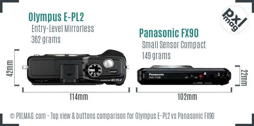 Olympus E-PL2 vs Panasonic FX90 top view buttons comparison