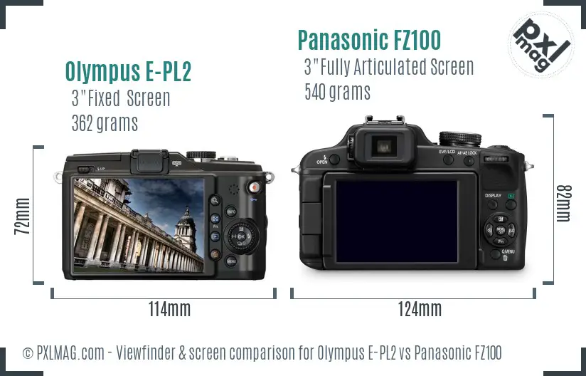 Olympus E-PL2 vs Panasonic FZ100 Screen and Viewfinder comparison