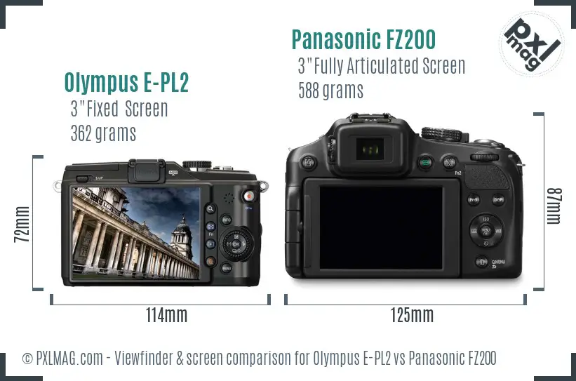 Olympus E-PL2 vs Panasonic FZ200 Screen and Viewfinder comparison