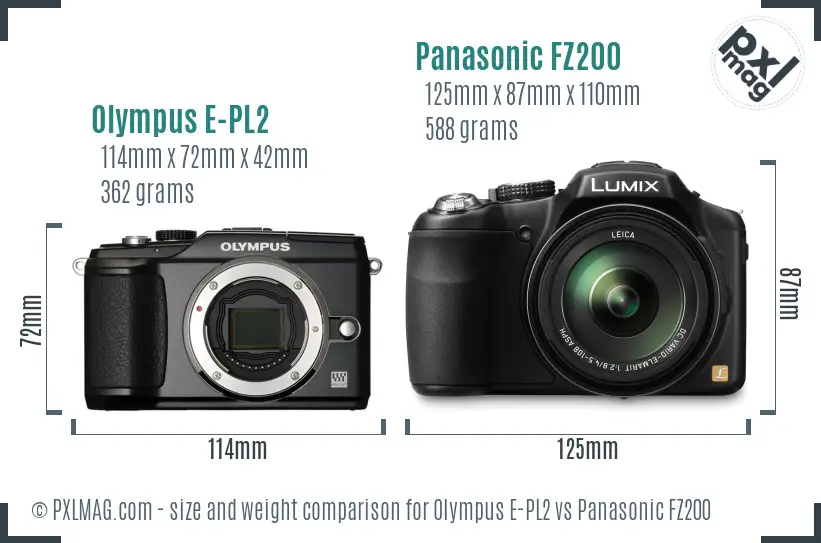 Olympus E-PL2 vs Panasonic FZ200 size comparison