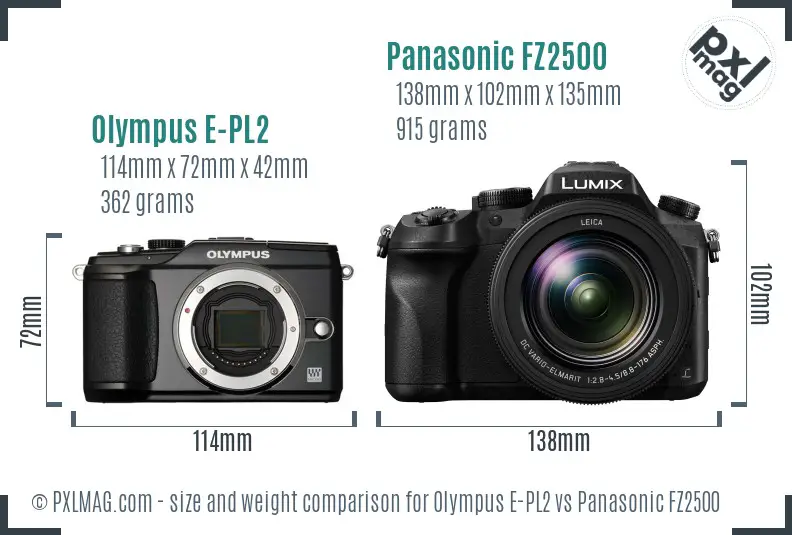 Olympus E-PL2 vs Panasonic FZ2500 size comparison