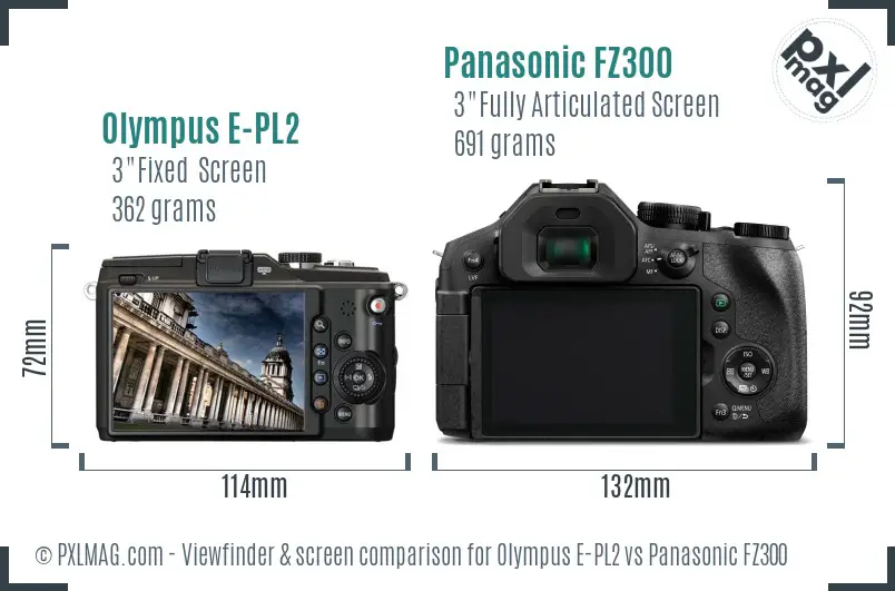 Olympus E-PL2 vs Panasonic FZ300 Screen and Viewfinder comparison