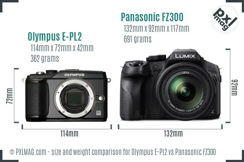 Olympus E-PL2 vs Panasonic FZ300 size comparison