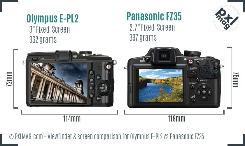 Olympus E-PL2 vs Panasonic FZ35 Screen and Viewfinder comparison