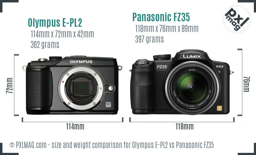 Olympus E-PL2 vs Panasonic FZ35 size comparison