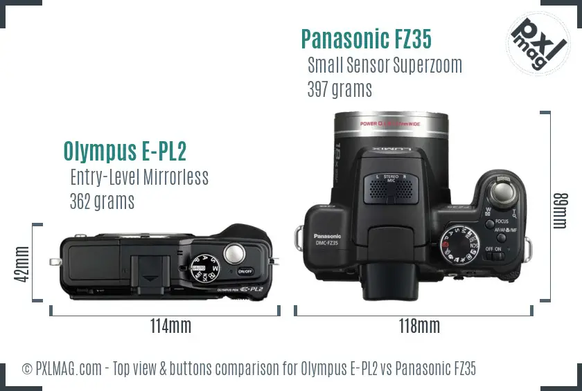 Olympus E-PL2 vs Panasonic FZ35 top view buttons comparison