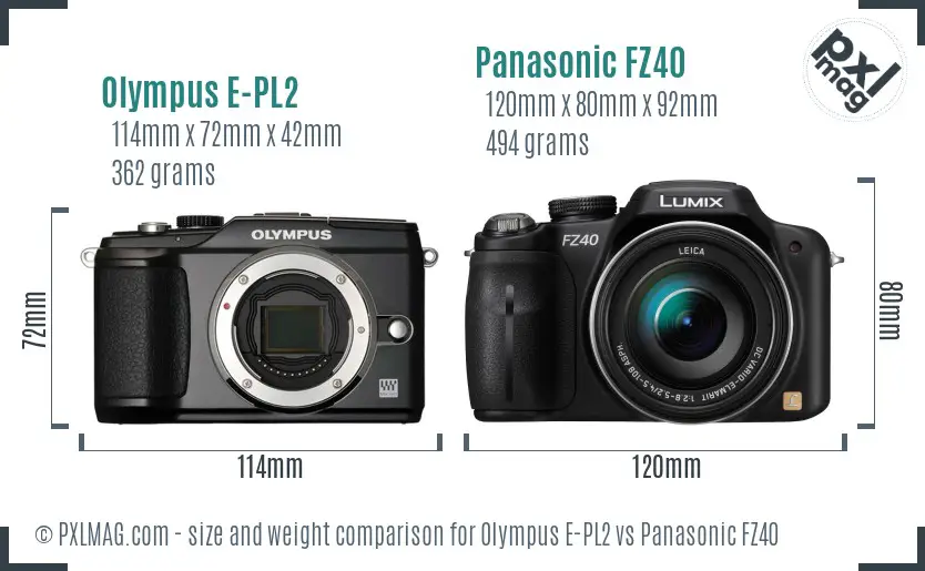 Olympus E-PL2 vs Panasonic FZ40 size comparison