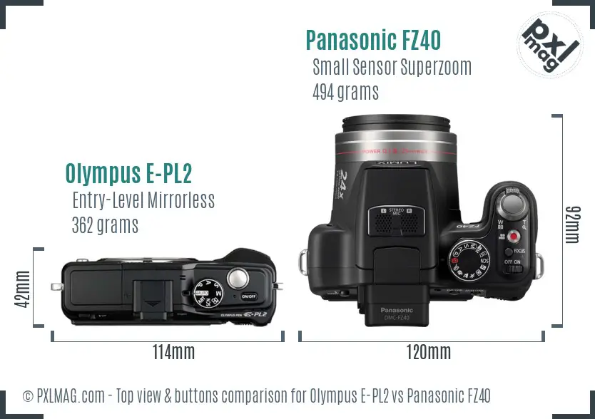 Olympus E-PL2 vs Panasonic FZ40 top view buttons comparison