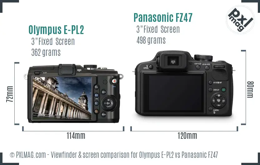 Olympus E-PL2 vs Panasonic FZ47 Screen and Viewfinder comparison