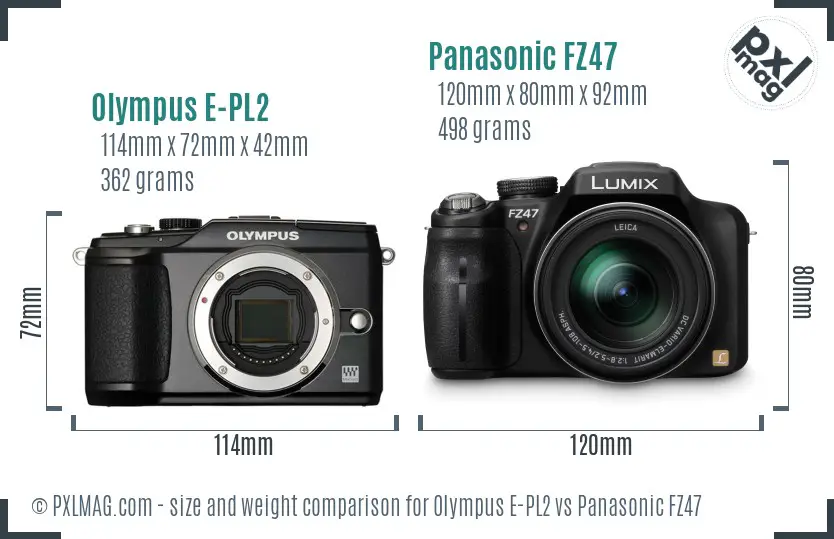 Olympus E-PL2 vs Panasonic FZ47 size comparison