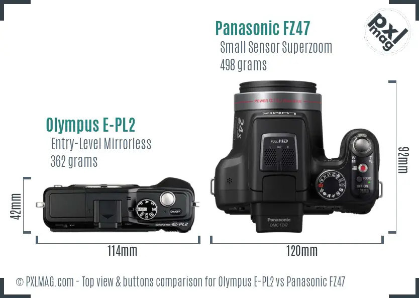 Olympus E-PL2 vs Panasonic FZ47 top view buttons comparison