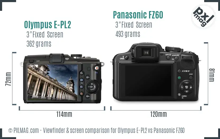 Olympus E-PL2 vs Panasonic FZ60 Screen and Viewfinder comparison