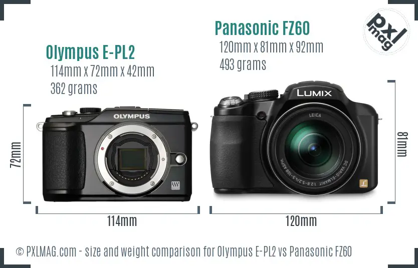 Olympus E-PL2 vs Panasonic FZ60 size comparison