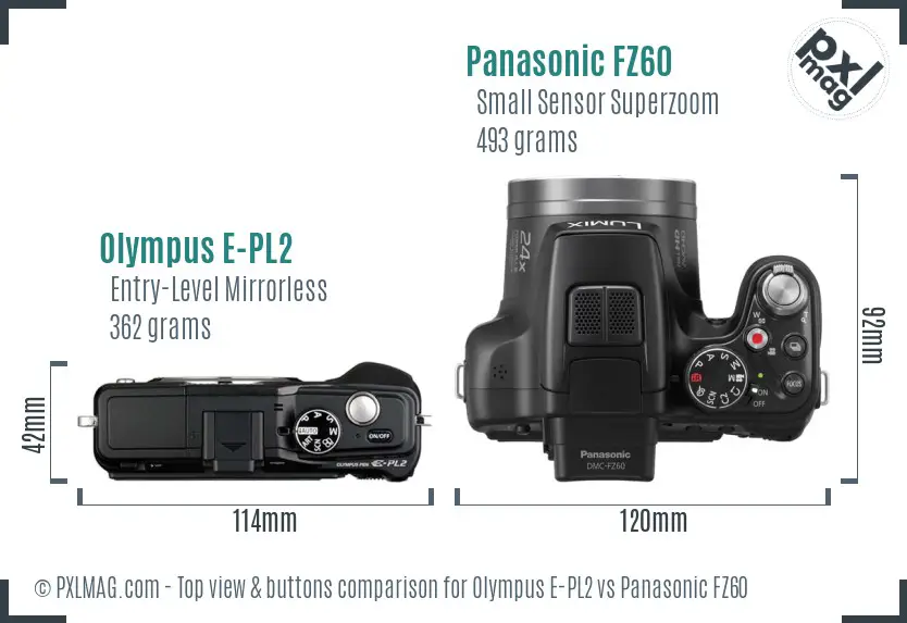 Olympus E-PL2 vs Panasonic FZ60 top view buttons comparison